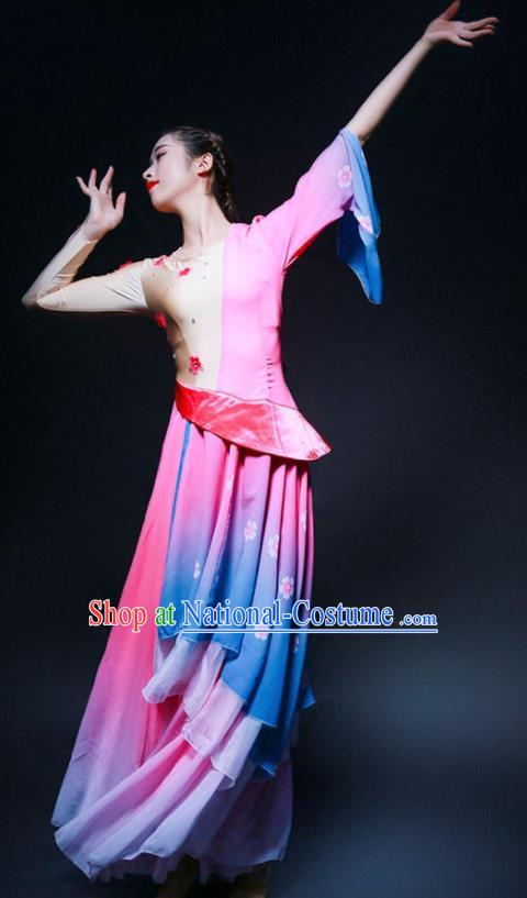 Chinese Classical Dance Lotus Dance Pink Dress Traditional Umbrella Dance Stage Performance Costume for Women