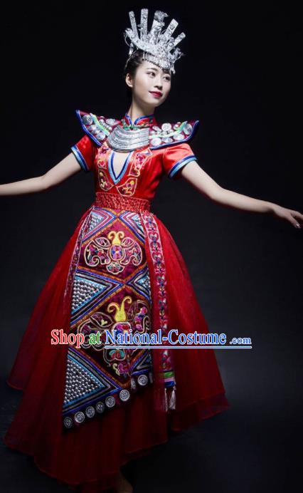 Chinese Traditional Miao Nationality Ethnic Princess Costume Minority Folk Dance Dress for Women