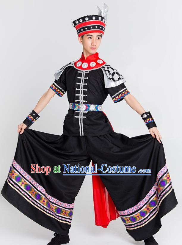 Chinese Yi Nationality Stage Performance Ethnic Costume Traditional Minority Black Clothing for Men