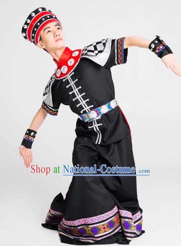 Chinese Yi Nationality Stage Performance Ethnic Costume Traditional Minority Black Clothing for Men