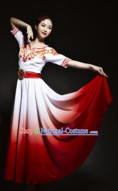 Chinese Modern Dance Stage Costume Traditional Chorus Group Dance Red Dress for Women