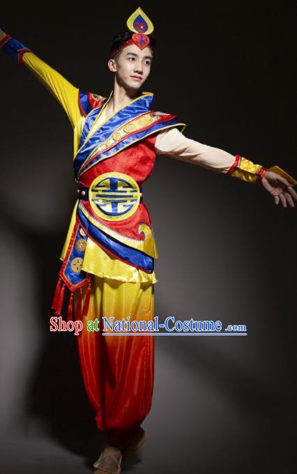 Chinese Traditional Drum Dance Stage Performance Costume Folk Dance Clothing for Men