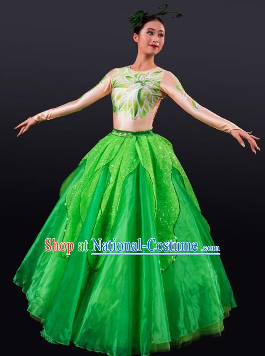 Chinese Spring Festival Gala Stage Green Veil Dress Traditional Modern Dance Opening Dance Costume for Women