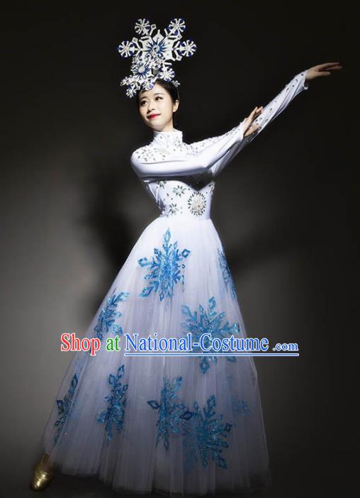 Chinese Spring Festival Gala Stage Performance White Veil Dress Traditional Modern Dance Opening Dance Costume for Women