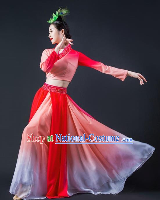 Chinese Classical Dance Lotus Dance Red Dress Traditional Umbrella Dance Stage Performance Costume for Women