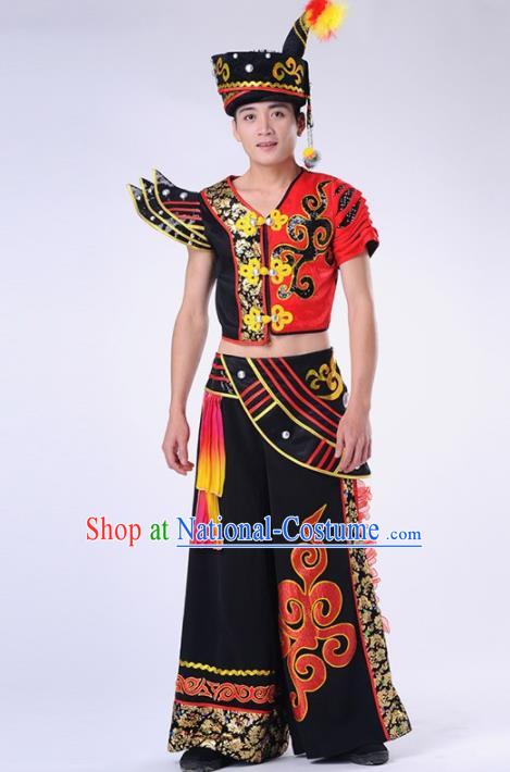 Chinese Yi Nationality Ethnic Dance Costume Traditional Minority Folk Dance Clothing for Men