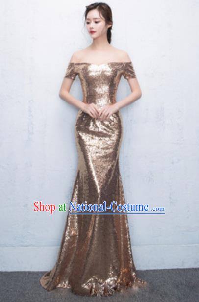 Top Grade Compere Stage Performance Golden Dress Modern Dance Costume for Women