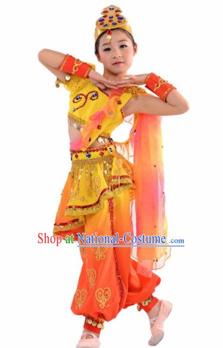 Indian Nationality Ethnic Costume Traditional Minority Folk Dance Stage Performance Clothing for Kids