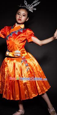 Chinese Yao Nationality Stage Performance Costume Traditional Ethnic Minority Red Clothing for Kids