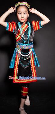 Chinese Lhoba Nationality Ethnic Stage Performance Costume Traditional Minority Folk Dance Clothing for Kids