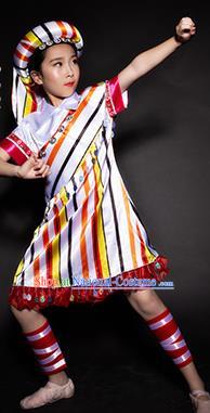 Chinese Drung Nationality Ethnic Stage Performance White Costume Traditional Minority Folk Dance Clothing for Kids