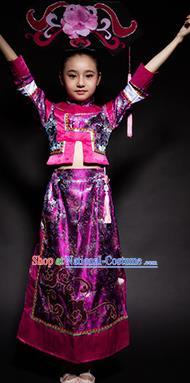 Chinese Manchu Nationality Ethnic Stage Performance Costume Traditional Minority Folk Dance Clothing for Kids