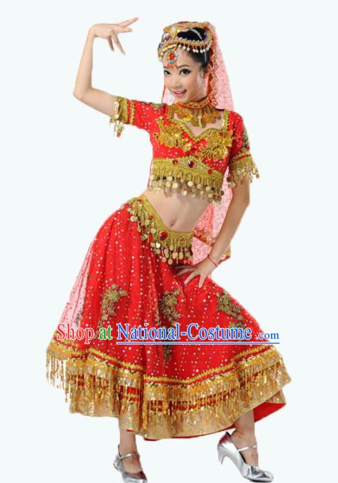 Indian Traditional Dance Costume Oriental Belly Dance Red Dress for Women