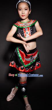 Chinese Wa Nationality Ethnic Stage Performance Costume Traditional Minority Folk Dance Clothing for Kids