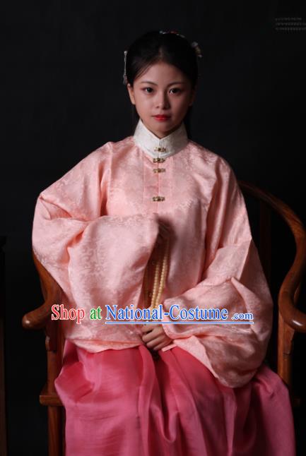 Traditional Chinese Ming Dynasty Palace Historical Costume Ancient Princess Embroidered Pink Blouse and Skirt for Women