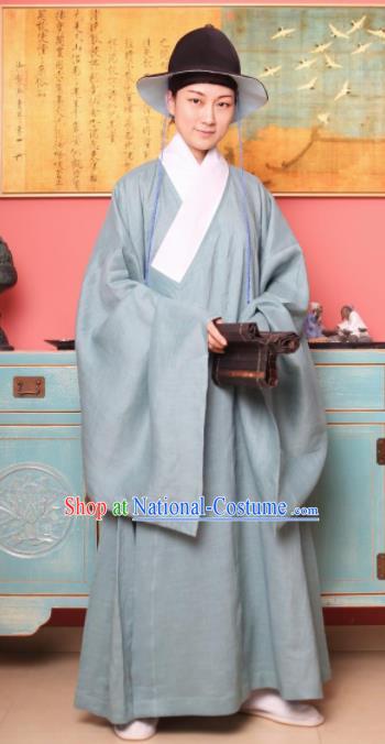 Traditional Chinese Ming Dynasty Historical Costume Ancient Taoist Priest Grey Robe for Men