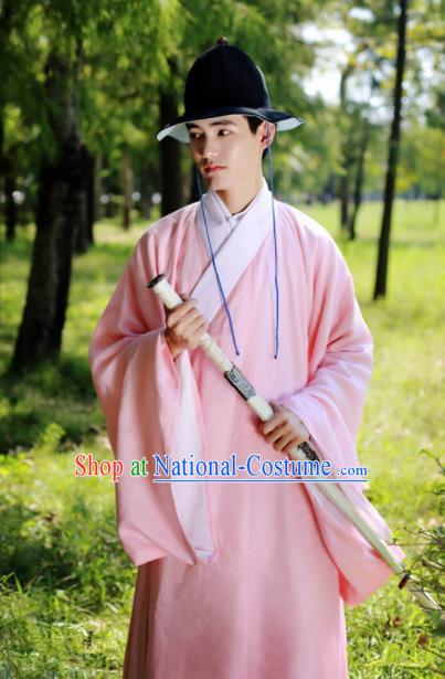 Traditional Chinese Ming Dynasty Historical Costume Ancient Taoist Priest Pink Robe for Men