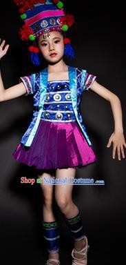 Chinese Hani Nationality Ethnic Stage Performance Costume Traditional Minority Folk Dance Clothing for Kids