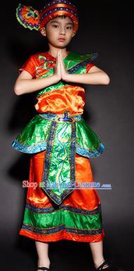 Chinese Dai Nationality Ethnic Stage Performance Costume Traditional Minority Folk Dance Clothing for Kids