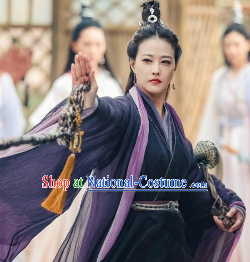 Drama Relying on Heaven to Slaughter Dragons Chinese Ancient Yuan Dynasty Taoist Nun Swordswoman Historical Costume and Headpiece Complete Set