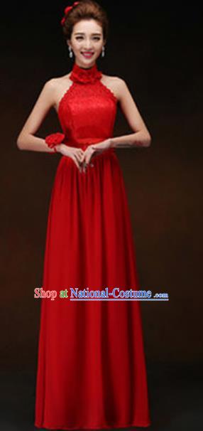 Top Grade Stage Performance Red Full Dress Compere Modern Fancywork Modern Dance Costume for Women