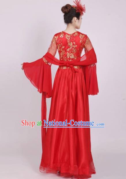 Top Grade Stage Performance Red Dress Compere Modern Dance Fancywork Modern Costume for Women