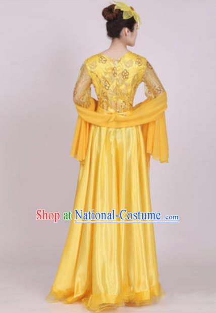 Top Grade Stage Performance Yellow Dress Compere Modern Dance Fancywork Modern Costume for Women