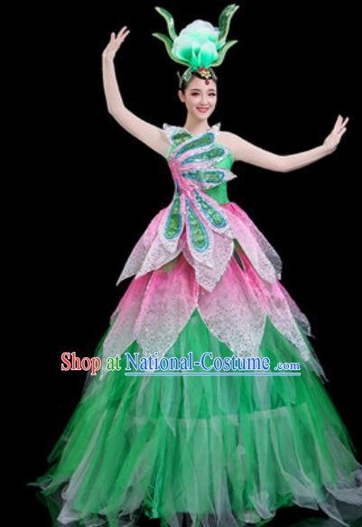 Traditional Chinese Spring Festival Gala Opening Dance Green Veil Dress Modern Dance Stage Performance Costume for Women