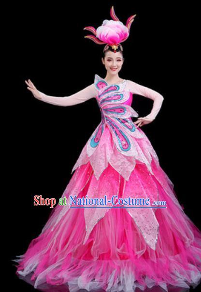 Traditional Chinese Spring Festival Gala Opening Dance Pink Veil Dress Modern Dance Stage Performance Costume for Women