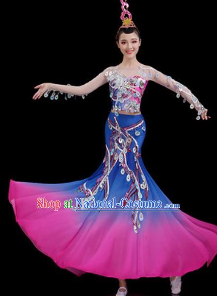 Traditional Chinese Minority Ethnic Peacock Dance Dress Dai Nationality Stage Performance Costume for Women