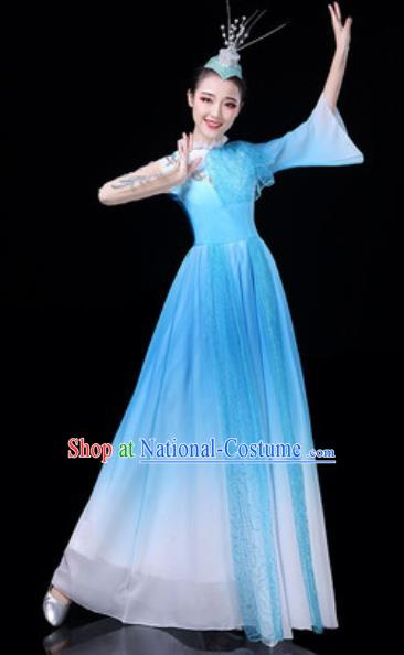 Traditional Chinese Spring Festival Gala Opening Dance Blue Veil Dress Modern Dance Stage Performance Costume for Women