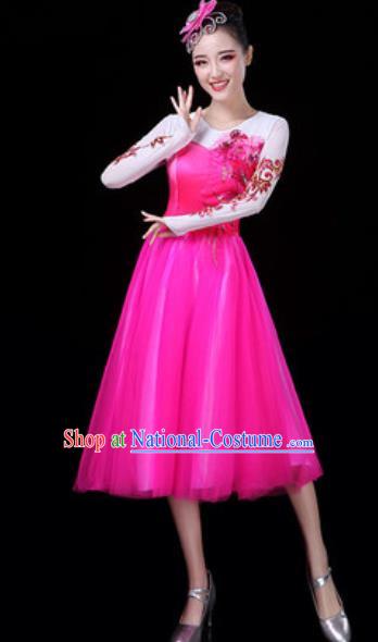 Traditional Chinese Opening Dance Rosy Veil Bubble Dress Modern Dance Stage Performance Costume for Women