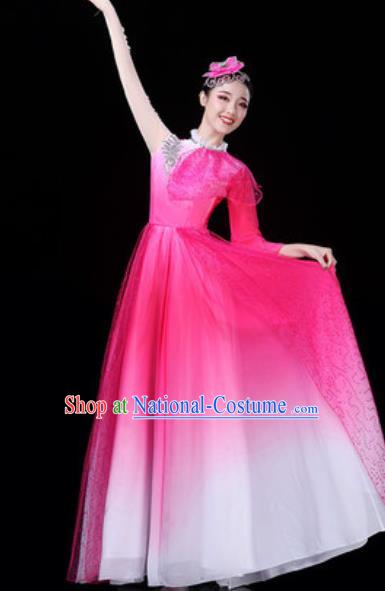 Traditional Chinese Spring Festival Gala Opening Dance Rosy Veil Dress Modern Dance Stage Performance Costume for Women