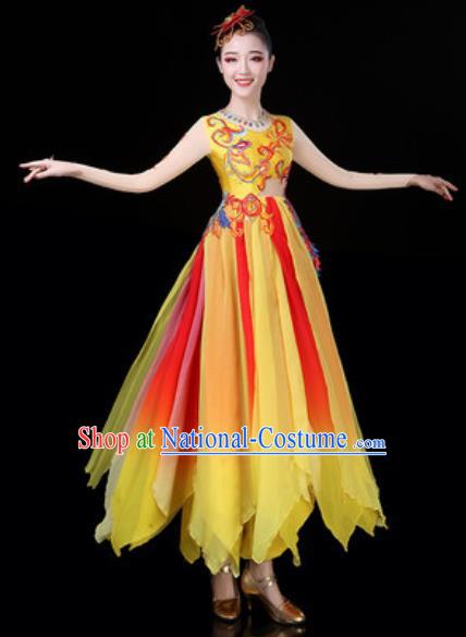 Traditional Chinese Classical Dance Yellow Dress Umbrella Dance Stage Performance Costume for Women