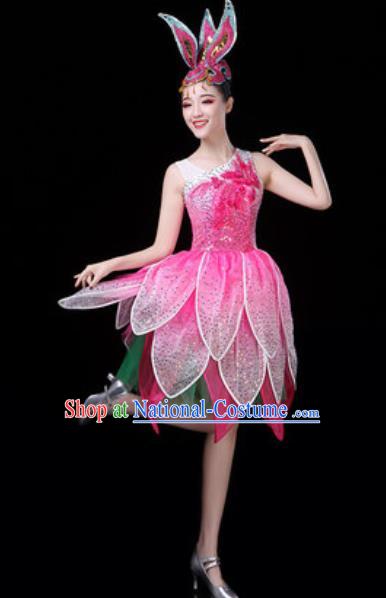 Traditional Chinese Opening Dance Lotus Dance Pink Dress Modern Dance Stage Performance Costume for Women