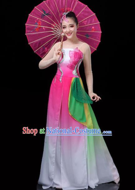 Traditional Chinese Classical Dance Lotus Dance Pink Dress Umbrella Dance Stage Performance Costume for Women