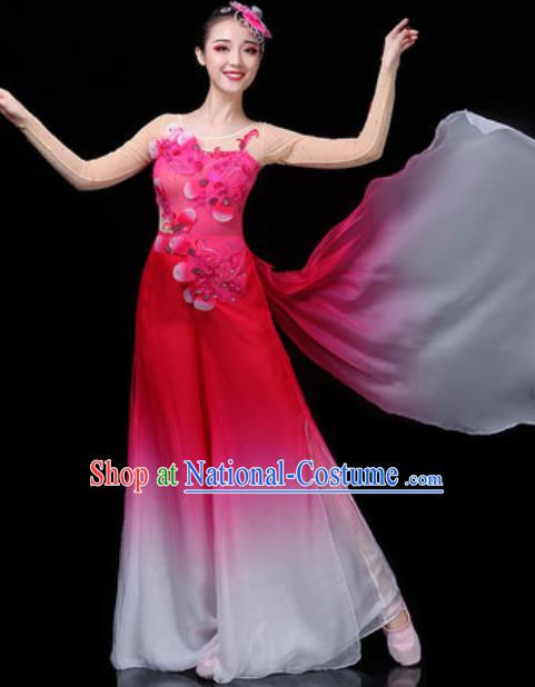 Traditional Chinese Classical Dance Group Dance Rosy Dress Umbrella Dance Stage Performance Costume for Women