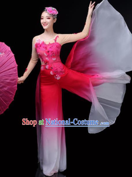 Traditional Chinese Classical Dance Group Dance Rosy Dress Umbrella Dance Stage Performance Costume for Women