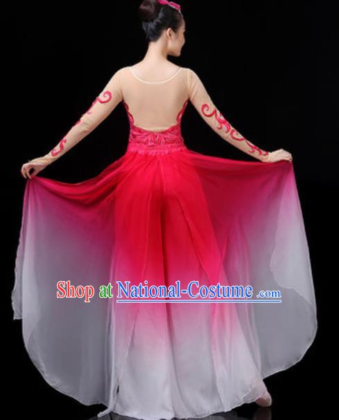 Traditional Chinese Classical Dance Group Dance Rosy Dress Umbrella Dance Stage Performance Costume for Women