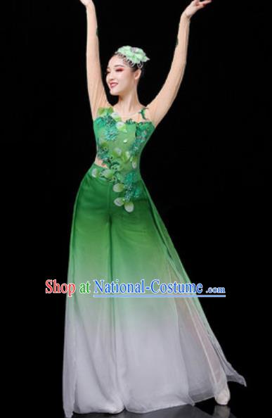 Traditional Chinese Classical Dance Group Dance Green Dress Umbrella Dance Stage Performance Costume for Women