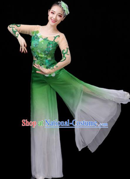 Traditional Chinese Classical Dance Group Dance Green Dress Umbrella Dance Stage Performance Costume for Women