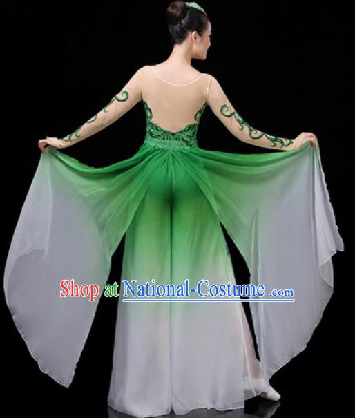 Traditional Chinese Classical Dance Group Dance Green Dress Umbrella Dance Stage Performance Costume for Women