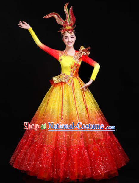 Traditional Chinese Opening Dance Red Veil Dress Modern Dance Stage Performance Costume for Women