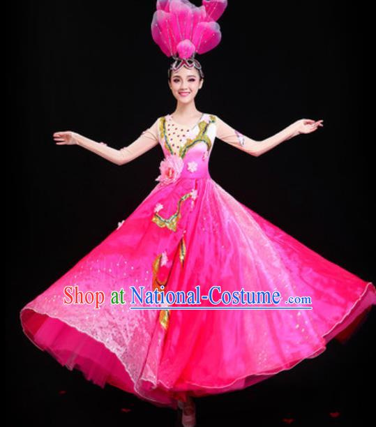 Traditional Chinese Spring Festival Gala Opening Dance Rosy Dress Modern Dance Stage Performance Costume for Women