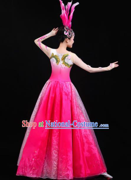 Traditional Chinese Spring Festival Gala Opening Dance Rosy Dress Modern Dance Stage Performance Costume for Women