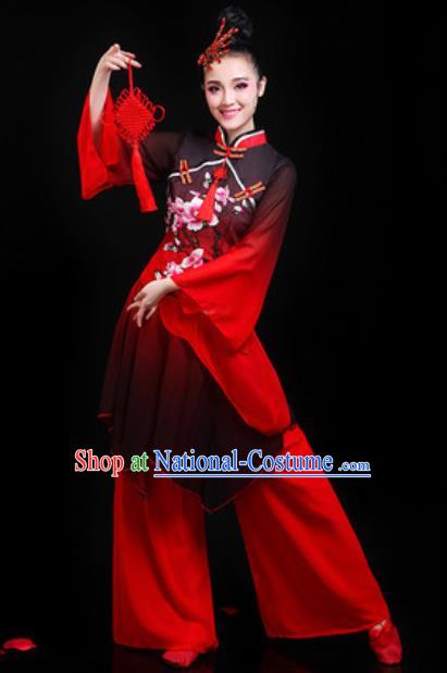 Traditional Chinese Folk Dance Group Dance Red Clothing Yangko Fan Dance Stage Performance Costume for Women