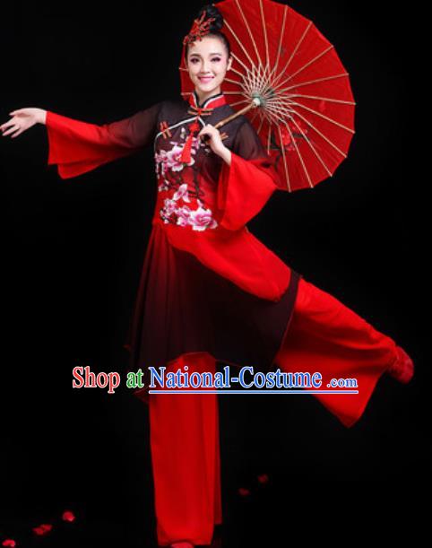 Traditional Chinese Folk Dance Group Dance Red Clothing Yangko Fan Dance Stage Performance Costume for Women