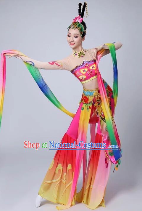 Chinese Traditional Classical Dance Rosy Dress Dunhuang Flying Apsaras Stage Performance Costume for Women