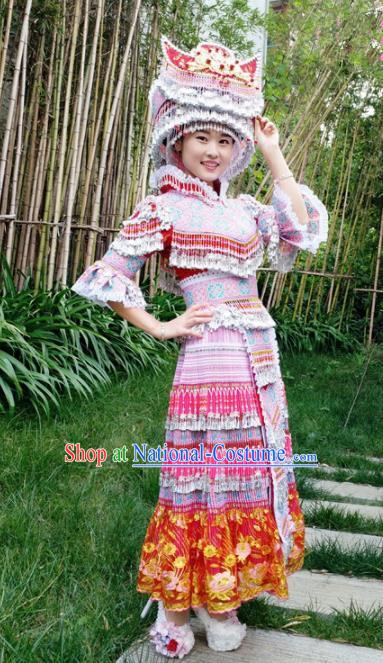 Traditional Chinese Miao Nationality Wedding Dress Minority Ethnic Folk Dance Costume for Women