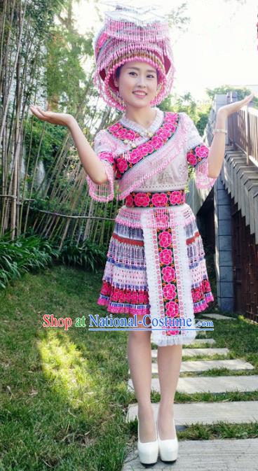 Traditional Chinese Miao Nationality Folk Dance Dress Minority Ethnic Stage Performance Costume for Women